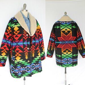 Pendleton shearling Car Coat ranch jacket Wool mackinaw aztec native Indian 44